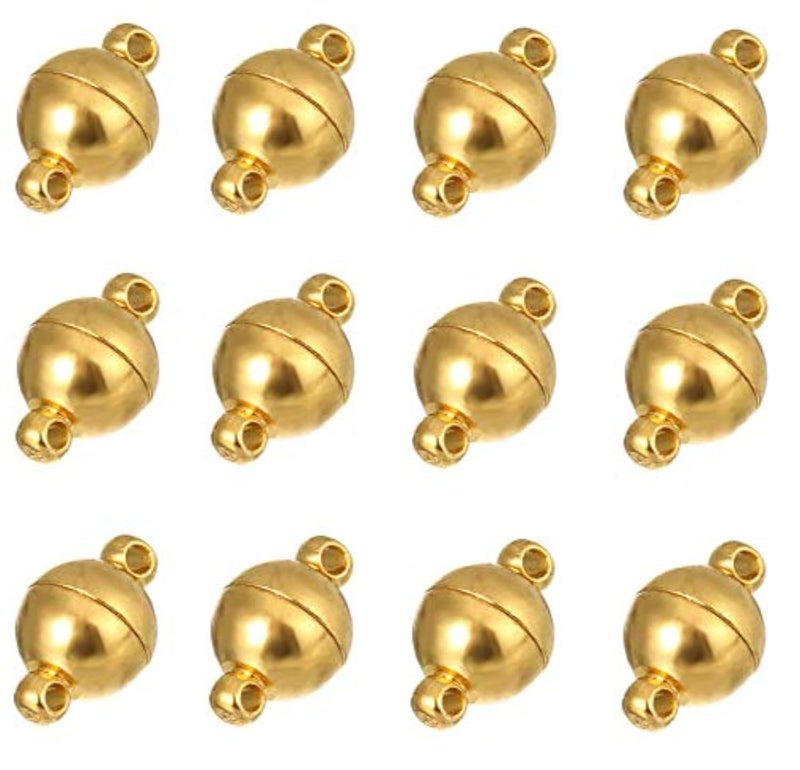 DNHCLL 10PCS 8MM Jewelry Magnetic Clasps Round Magnetic Clasps for Bracelet Necklace Making Magnet Converter, DIY Jewelry Accessories (Gold)